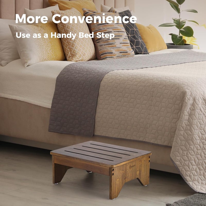 StrongTek Bamboo Bed Step Stool for Adults & Kids – Wide 16" Platform, 300 lbs Capacity, Non-Slip Drainage Surface, 6.5" Height Safe Bedside Stool, Bathroom Shower Step & Office Foot Rest (Brown) - Image 2